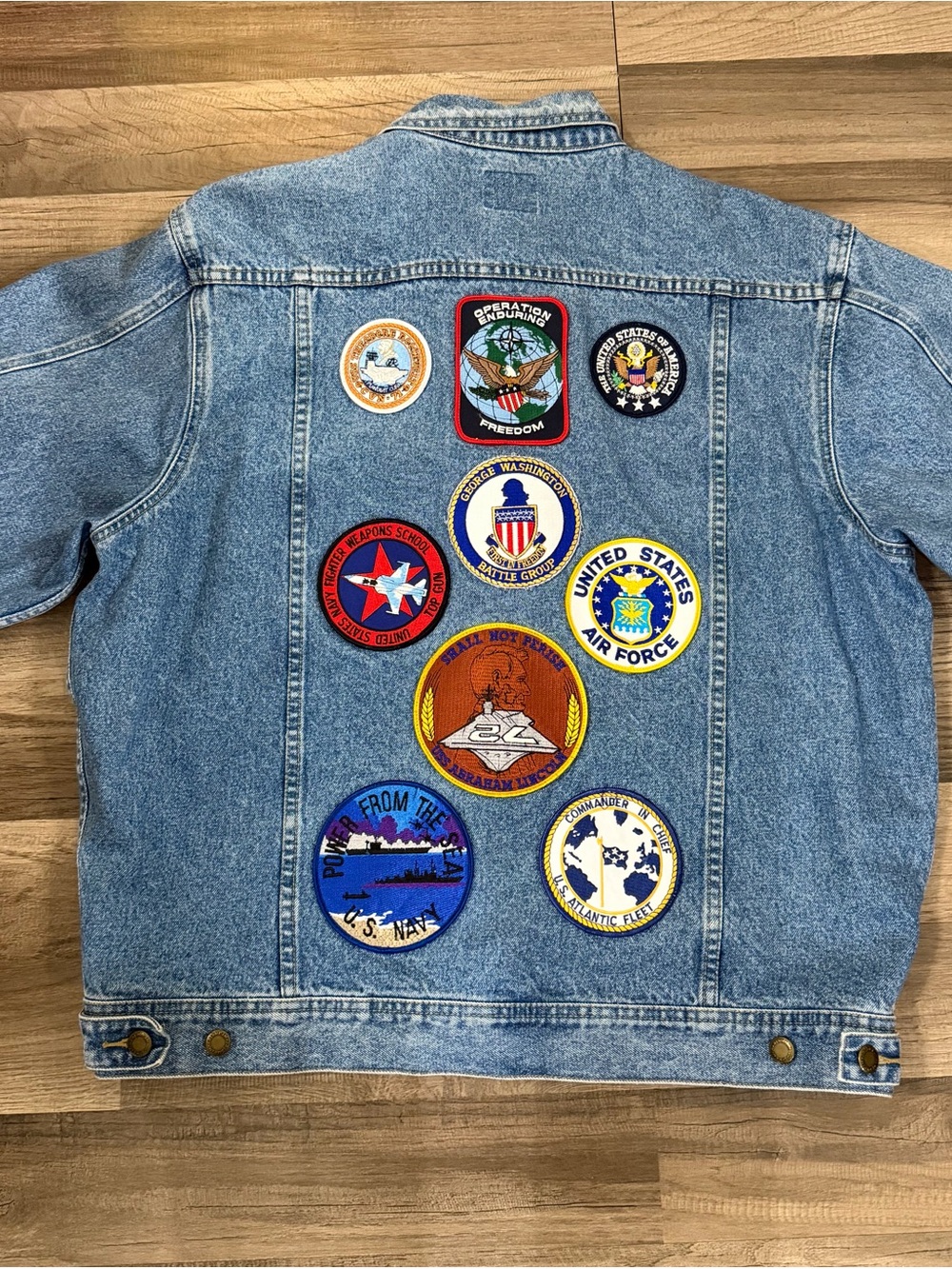 Vintage 1990s Wrangler Sport Denim Jacket Military Aircraft Patches Men's XL